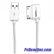 Cable Cargador 1m Conector Dock Apple Ángulo Izquierdo 30 Pines a USB iPod, iPhone, iPad