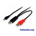 Cable de 30 cm USB en Y para Discos Duros Externos 2 x USB A Macho a 1 x USB Mini B Macho