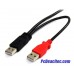 Cable de 30 cm USB en Y para Discos Duros Externos 2 x USB A Macho a 1 x USB Mini B Macho