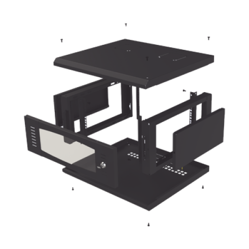 Gabinete de Montaje en Pared, Con Puerta de Cristal, Cuerpo Fijo con Rack, de 19in, 4UR, Color Negro