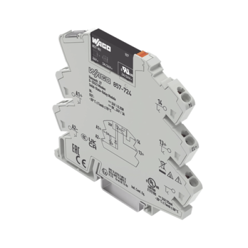 Módulo Relé Solid-State WAGO, 24 VCC, 3 A, Push-in CAGE CLAMP®, LED Indicador, IP20, Aislamiento Reforzado, Carril DIN-35, Certificaciones ATEX/IECEx