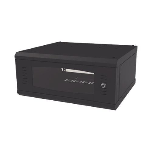 Gabinete de Montaje en Pared, Con Puerta de Cristal, Cuerpo Fijo con Rack, de 19in, 4UR, Color Negro