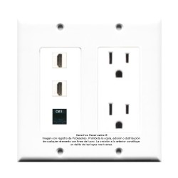 Placa Tapa 2 Gang Decora 2 HDMI 4k + Jack RJ45 Cat5e + Contacto Eléctrico Dual en ABS