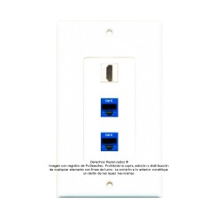 Placa Tapa Decora HDMI 4k keystone + 2 Jack RJ45 Cat6 en ABS