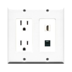 Placa Tapa 2 Gang Decora HDMI 4k + Jack RJ45 Cat5e + Contacto Eléctrico Dual en ABS