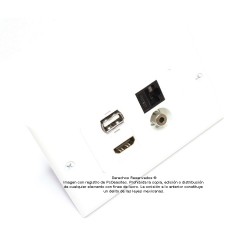 Placa Tapa Decora HDMI 4k + USB 2.0 + Jack 3.5 mm + RJ45 Cat5 en ABS