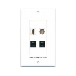 Placa Tapa Decora HDMI 4k + USB 2.0 + 2 Jack RJ45 Cat5 crimpado en ABS