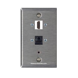 Placa Tapa HDMI 4k + Jack RJ45 Cat5 + audio Jack 3.5 mm en Acero Inoxidable