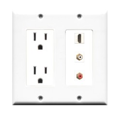 Placa Tapa Decora HDMI 4k + 2 RCA + Contacto Eléctrico Dual en ABS