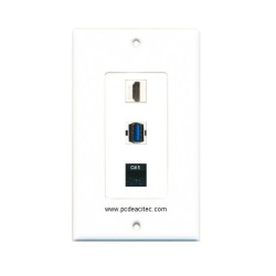 Placa Tapa Decora HDMI 4k + USB 3.0 + Jack RJ45 Cat5e en ABS