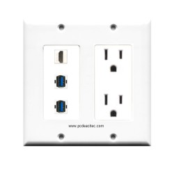 Placa Tapa Decora HDMI 4k + 2 USB 3.0 + Contacto Eléctrico Dual en ABS
