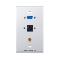 Placa Tapa VGA + Jack RJ45 Cat5e + antena coaxial F en ABS