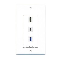 Placa Tapa Decora HDMI 4k pigtail + USB C + USB 3.0 en ABS