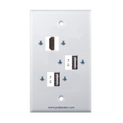 Placa Tapa HDMI 4k + doble USB para carga 5v 1A en ABS