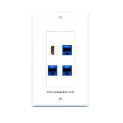 Placa Tapa Decora HDMI 4k pigtail + 3 Jack RJ45 Cat6 en ABS