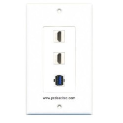 Placa Tapa Decora 2 HDMI 4k pigtail + USB 3.0 en ABS