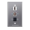 Placa Tapa HDMI 4k + USB 2.0 + Cople RJ45 Cat6 en Aluminio