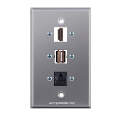 Placa Tapa HDMI 4k + USB 2.0 + Cople RJ45 Cat6 en Aluminio