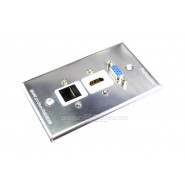 Placa Tapa VGA + HDMI 1.4 (4k + 3D + Ethernet) + Jack RJ45 Cat5e ponchable Aluminio