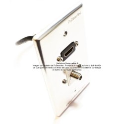 Placa Tapa HDMI 4k pigtail + Coaxial tipo F en Aluminio