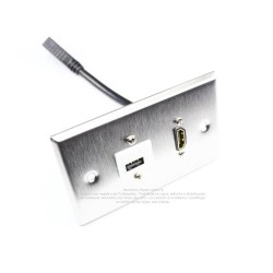 Placa Tapa HDMI 4k pigtail + USB de carga 5V 1A en Acero Inoxidable