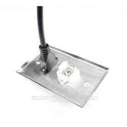 Placa Tapa HDMI 4k pigtail + Coaxial tipo F para antena en Acero Inoxidable