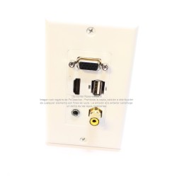 Placa Tapa Decora VGA + HDMI 4k + USB 2.0 + Audio Jack 3.5 mm con opresores + RCA en ABS