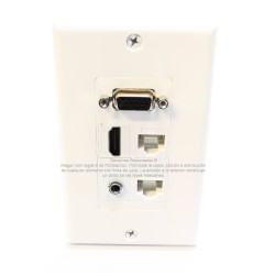 Placa Tapa Decora VGA + HDMI 4k + Audio Jack 3.5 mm con opresores + 2 Cat5e cople en ABS