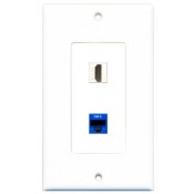 Placa Tapa HDMI 1.4 (4k + Ethernet + 3D ready) + Jack RJ45 Cat6 ponchable ABS