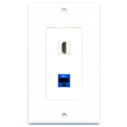 Placa Tapa Decora HDMI 4k keystone + Jack RJ45 Cat6 en ABS