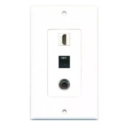 Placa Tapa Decora HDMI 4k + RJ45 Cat5e + Jack 3.5 mm en ABS