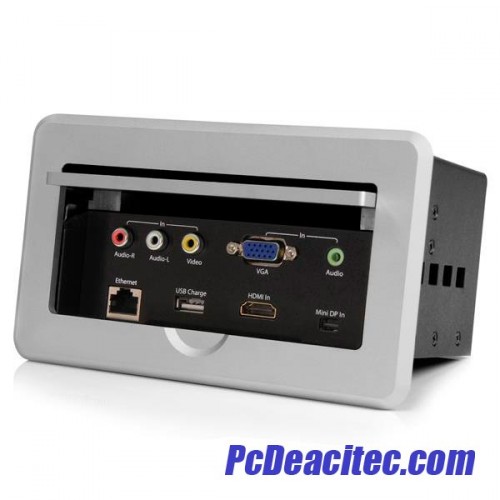 Caja de conexión para mesa con Enchufe, USB, Red, HDMI,VGA, Audio 3.5 –  Conekte