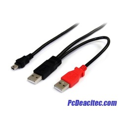 Cable USB 2.0 mini B en Y x 2 USB 2.0 A para carga de 1.8 m